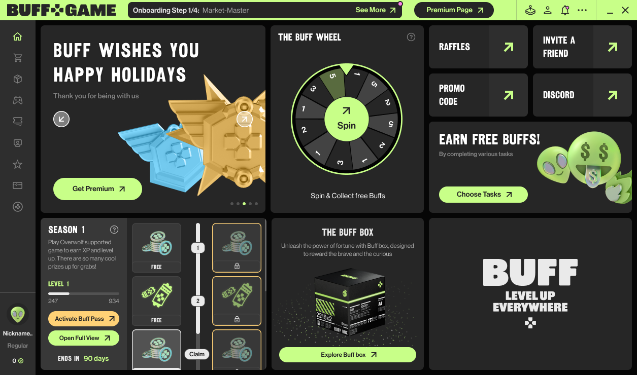 Screenshot of gaming rewards platform BUFF's holiday promotion.