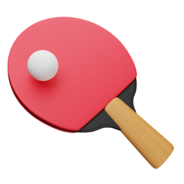 Red table tennis paddle and ball.