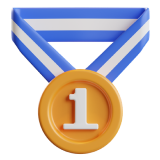 First place gold medal with blue ribbon emoji.