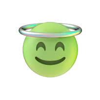 Smiling emoji with halo, digital illustration.