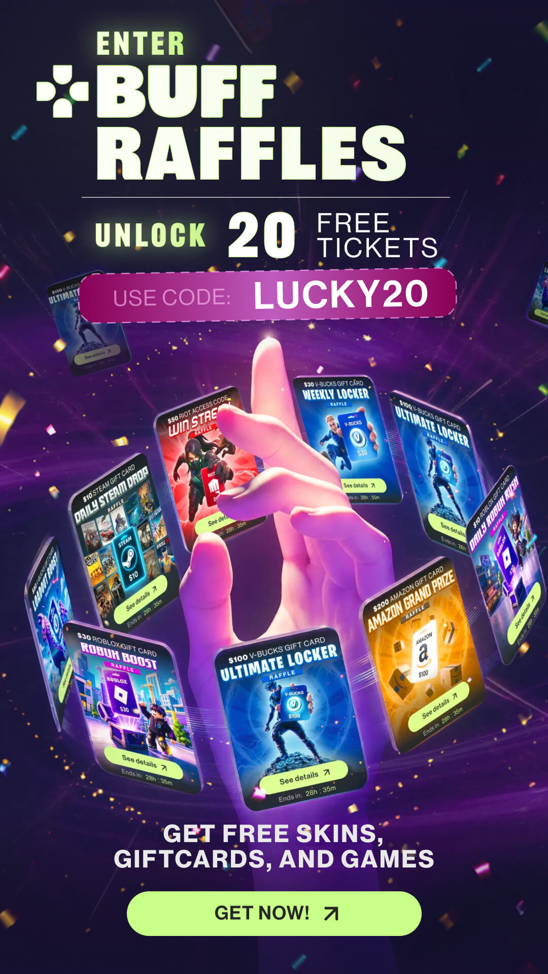 Gaming raffle promotion with free tickets code