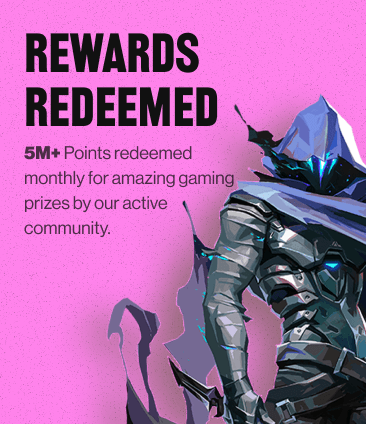 Armored hooded character with rewards redeemed text