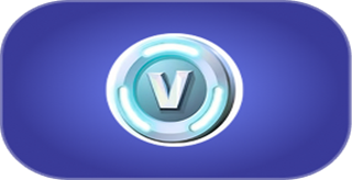 Purple button with metallic V emblem